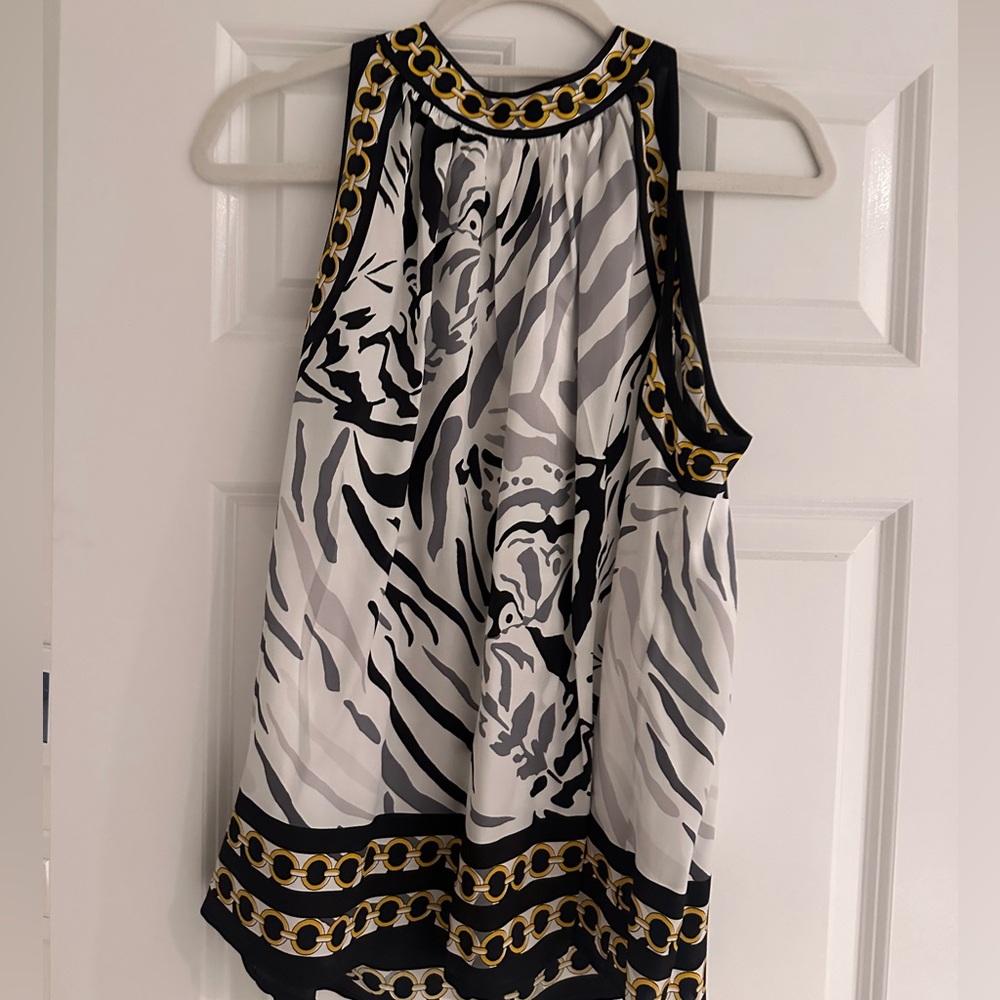 Anne Fontaine Black and White Blouse with Gold Accents